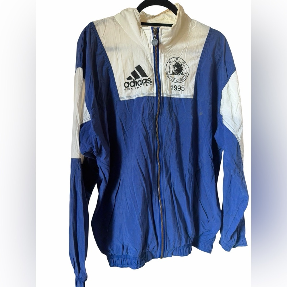 Vintage adidas 1995 Boston Marathon Colorblock Windbreaker - Blue & White - Picture 4 of 11